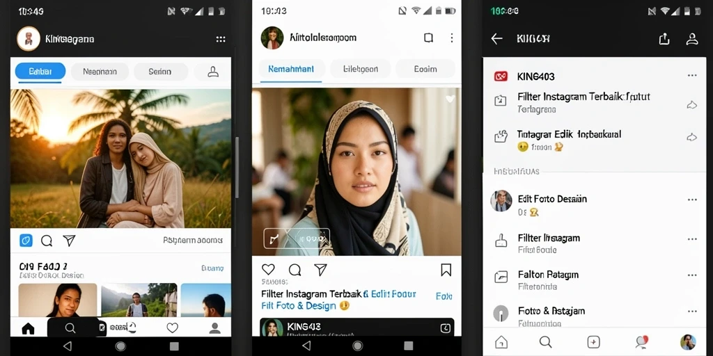 Antarmuka KING403 yang intuitif dan beragam filter Instagram.
