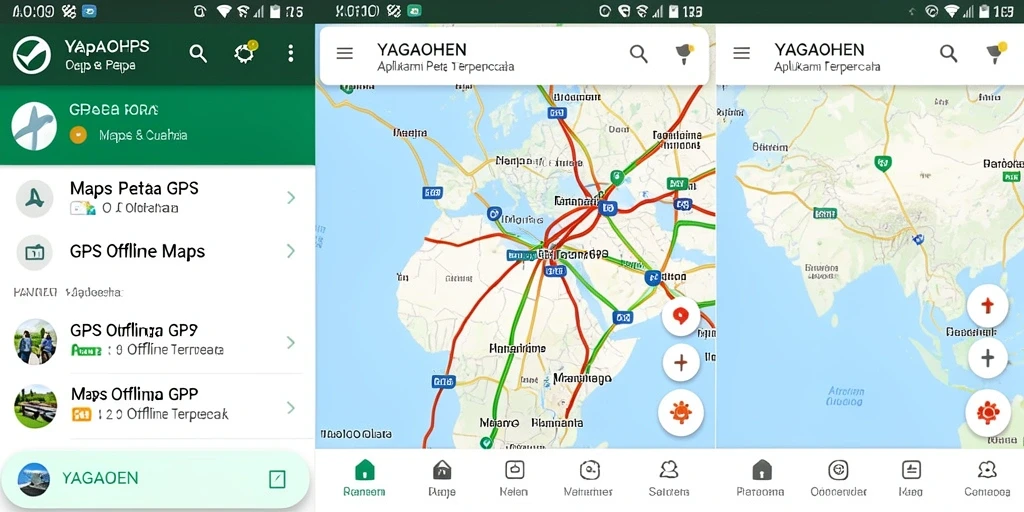 Antarmuka pengguna YAGAOHEN dalam fungsi GPS Offline Maps.